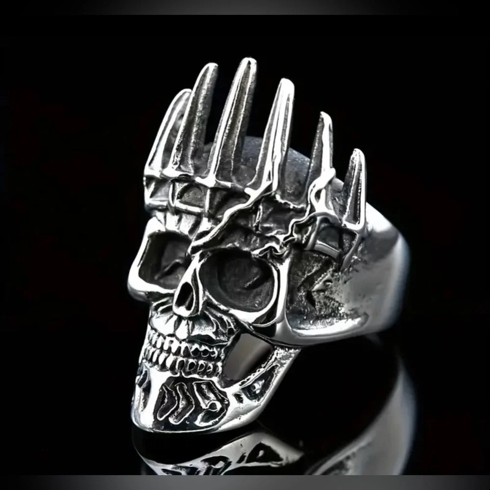 New Gothic Skull Crown Stainless Steel Men’s Ring Size 8